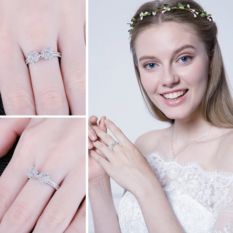 JewelpopPalace-Bague en argent regardé 925 avec nœud papillon pour femme, cubique, contre-indiqué, cadeau de bijoux à la mode
