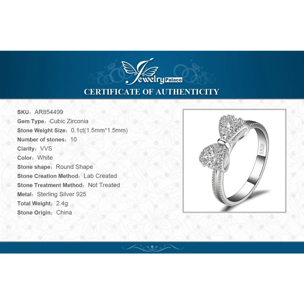 JewelpopPalace-Bague en argent regardé 925 avec nœud papillon pour femme, cubique, contre-indiqué, cadeau de bijoux à la mode