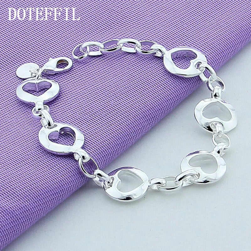 DOTEFFIL – Bracelet chaîne en argent Sterling 925, plein cœur, à la mode pour femmes, bijoux de fiançailles et de mariage