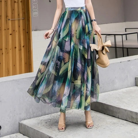 TingYiLi-Jupe longue de plage en mousseline de soie, style boho, imprimé floral, pour femmes