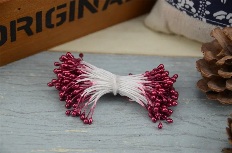 300 pièces fleur artificielle Double têtes étamine nacré artisanat cartes gâteaux décor Scrapbooking Floral pour la maison décor de fête de mariage