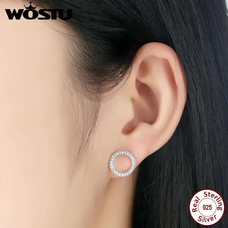 WOSTU mode chaude 100% 925 argent Sterling chanceux pour toujours boucles d'oreilles circulaires pour les femmes authentique Original bijoux cadeau