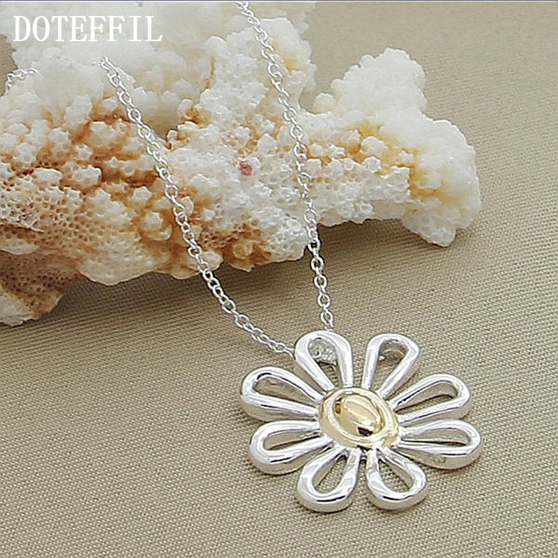DOTEFFIL 925 en argent Sterling 18 pouces chaîne fleur pendentif collier pour les femmes de mariage fiançailles mode charme bijoux