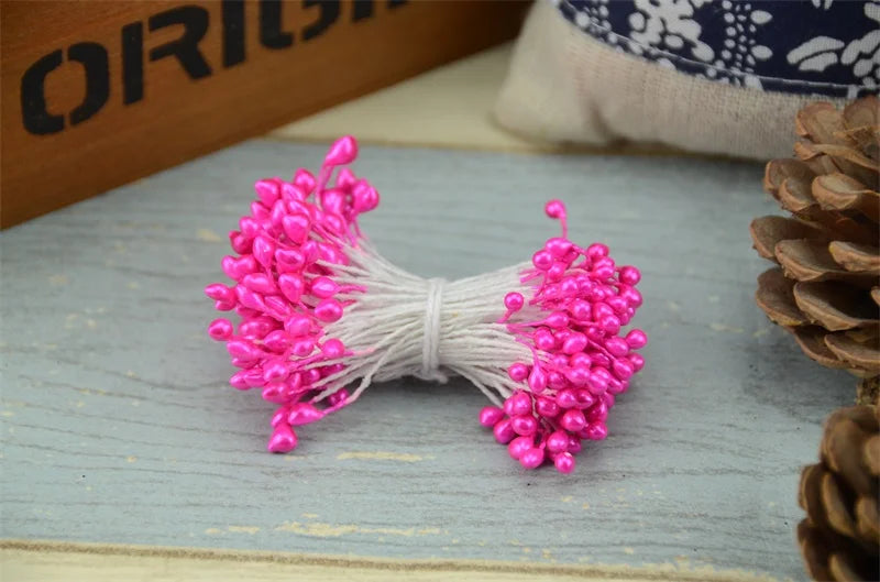 300 pièces fleur artificielle Double têtes étamine nacré artisanat cartes gâteaux décor Scrapbooking Floral pour la maison décor de fête de mariage