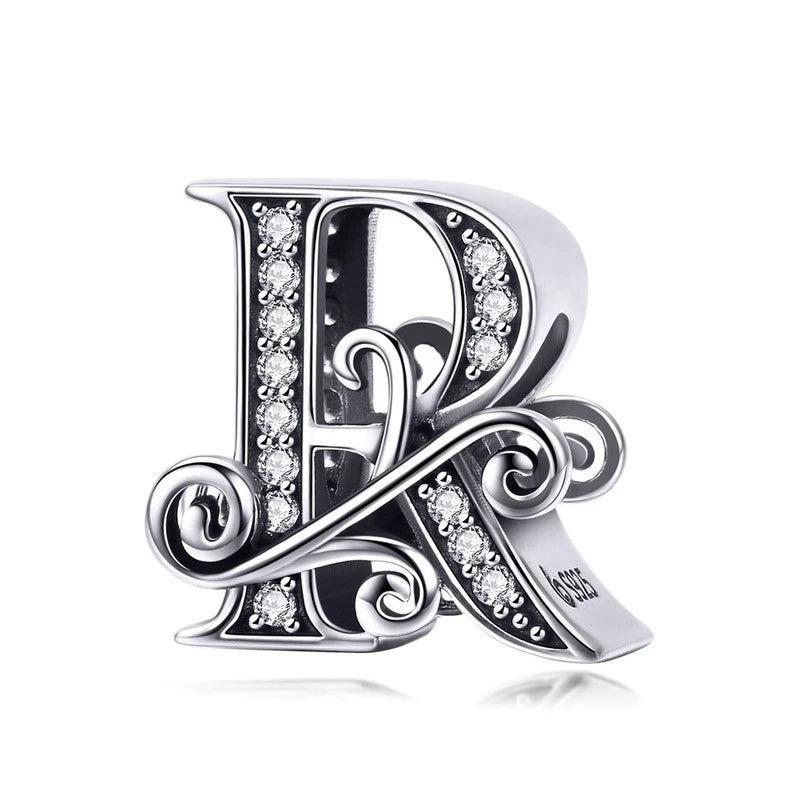 BAMOER classique 925 en argent Sterling lettre Vintage A à Z 26 lettre breloques ajouré CZ Alphabet perles ajustement bracelet à breloques BSC030