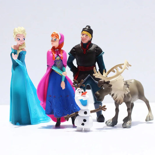 Figurines en PVC à l'effigie des personnages de la Reine des Neiges, les princesses Anna, Elsa, Kristoff, Sven, OlPG, idéal comme cadeau d'anniversaire, lot de 5 pièces