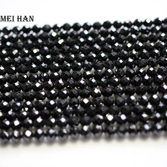 Meihan (3 brins/ensemble) spinelle noire naturelle de 4mm, perles rondes à facettes en vrac pour bijoux, cadeau design DIY