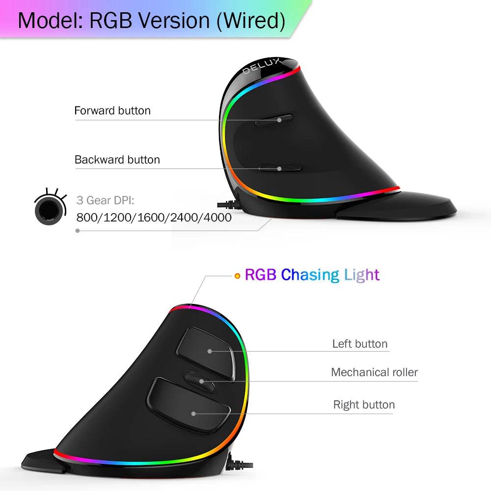 Delux M618 PLUS ergonomie souris de jeu verticale 6 boutons