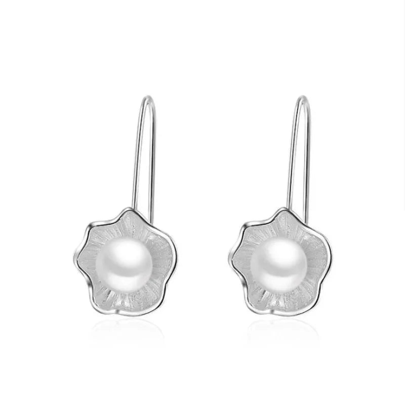 Tempérament nouvelle mode Style ethnique 925 en argent Sterling plaqué femme créative Lotus perle fleur fraîche balancent boucles d'oreilles SE307