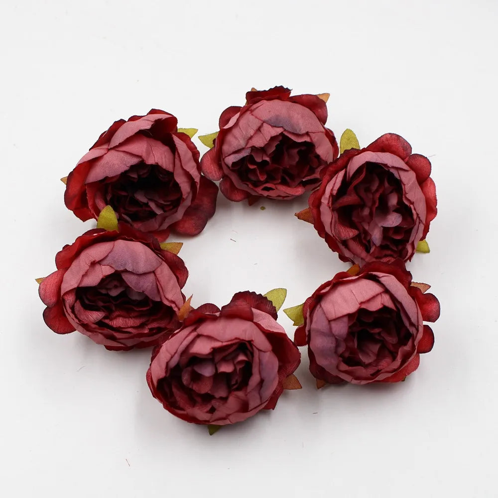 Têtes de pivoine artificielles en soie, 5 pièces, 5cm, fleurs artificielles, décoration de mariage, maison, couronne, Scrapbook, boîte-cadeau, fleur, artisanat fait à la main