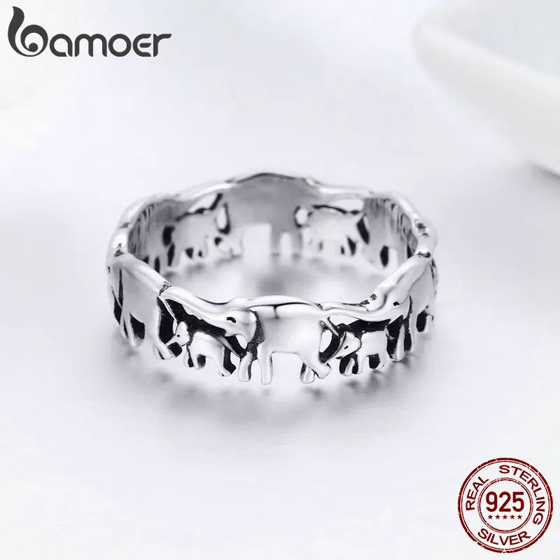BAMOER 100% 925 argent Sterling empilable Collection animale éléphant famille bagues pour les femmes à la mode bijoux en argent SCR344