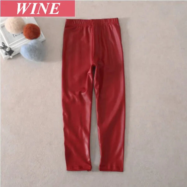 Faux cuir PU adolescents enfants enfants filles Leggings mince maigre mince Legging pour printemps automne
