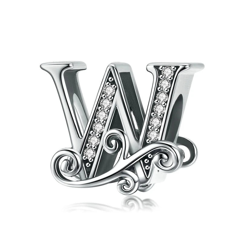 BAMOER classique 925 en argent Sterling lettre Vintage A à Z 26 lettre breloques ajouré CZ Alphabet perles ajustement bracelet à breloques BSC030