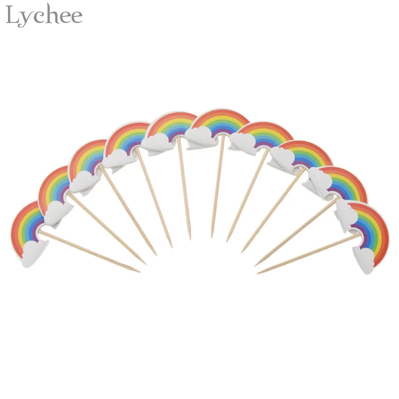 Lychee Life 24 pièces dessin animé arc-en-ciel Cupcake Toppers enfants fête d'anniversaire décorations de mariage gâteau drapeau fournitures