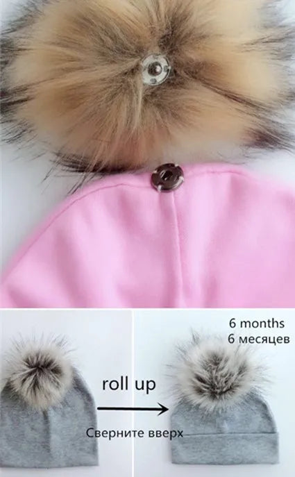 Automne enfants infantile enfant en bas âge raton laveur fausse fourrure pompon chapeau casquette pour enfants bébé garçons fille coton nouveau-né accessoires chapeau bonnet
