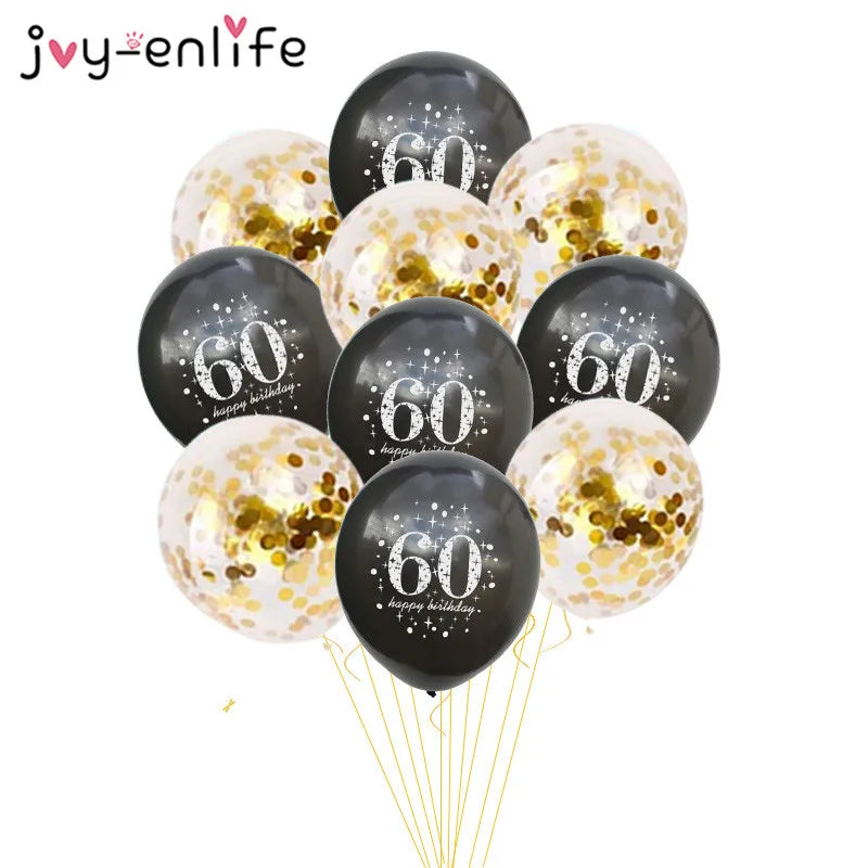 JOY-ENLIFE 10 pièces ballons confettis gonflables ballons en Latex de 12 pouces 30 40 50 60 ans fête d'anniversaire ballons à hélium en aluminium pour adultes