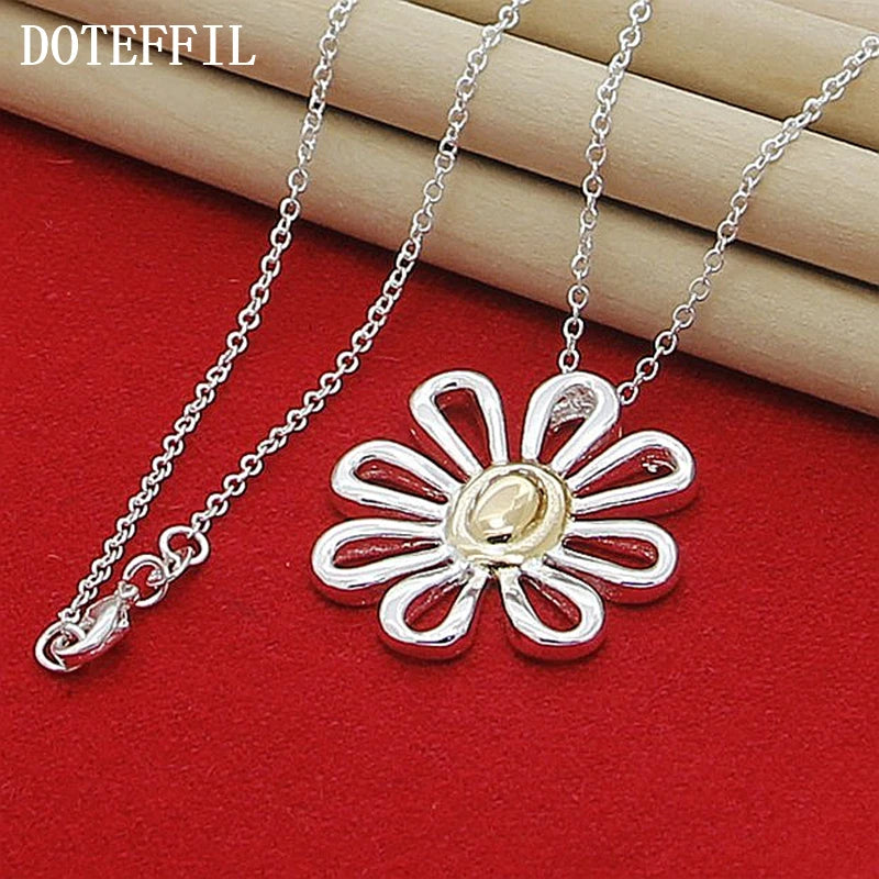 DOTEFFIL 925 en argent Sterling 18 pouces chaîne fleur pendentif collier pour les femmes de mariage fiançailles mode charme bijoux