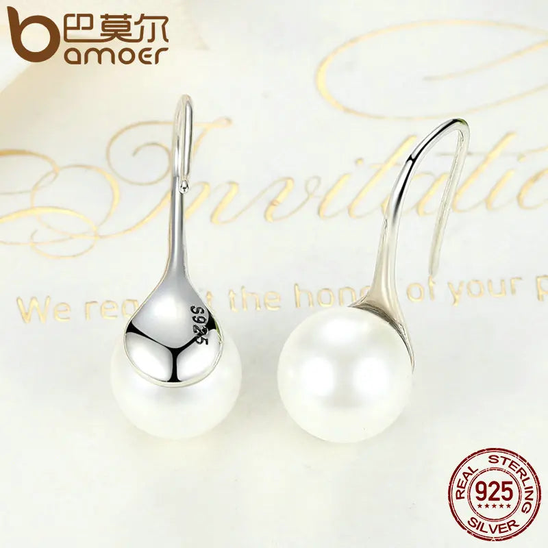 BAMOER 925 en argent Sterling élégant rond pur amour perle boucles d'oreilles pour femmes bijoux Brincos blanc, noir violet rose SCE037