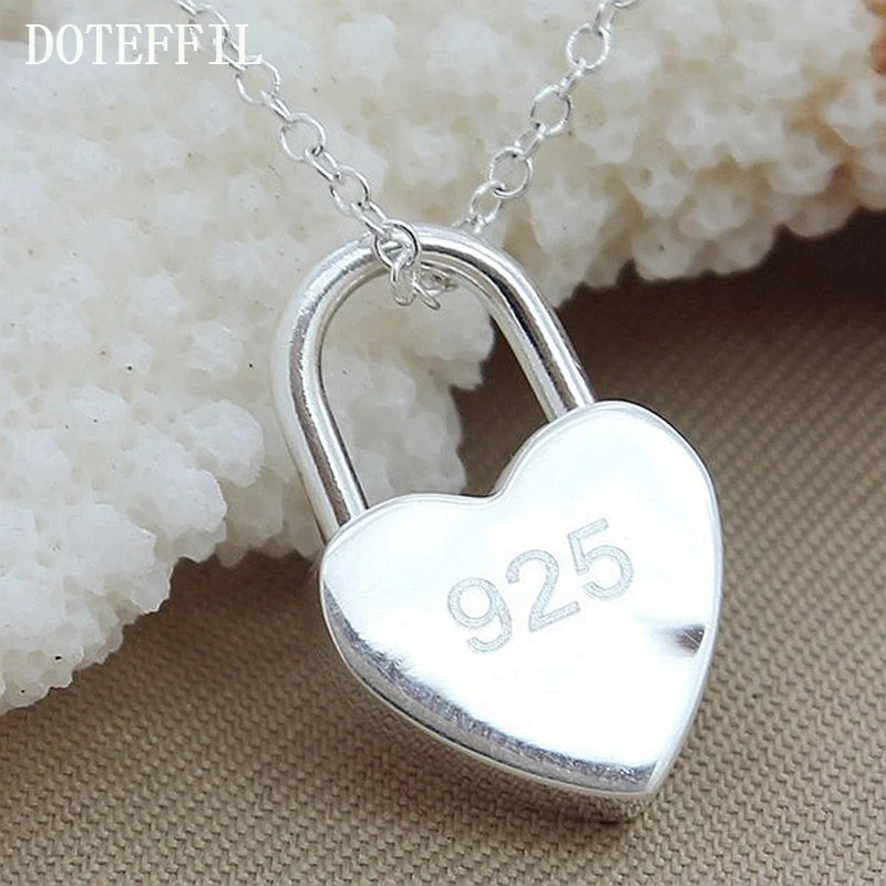 DOTEFFIL – collier avec pendentif carré/verrouillage en forme de cœur, en argent Sterling 925, avec Logo Original, chaîne de 16 à 30 pouces pour femmes, fiançailles et mariage