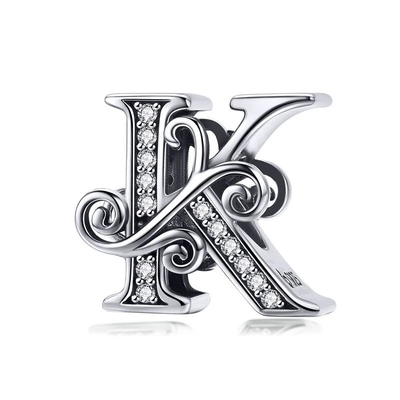 BAMOER classique 925 en argent Sterling lettre Vintage A à Z 26 lettre breloques ajouré CZ Alphabet perles ajustement bracelet à breloques BSC030