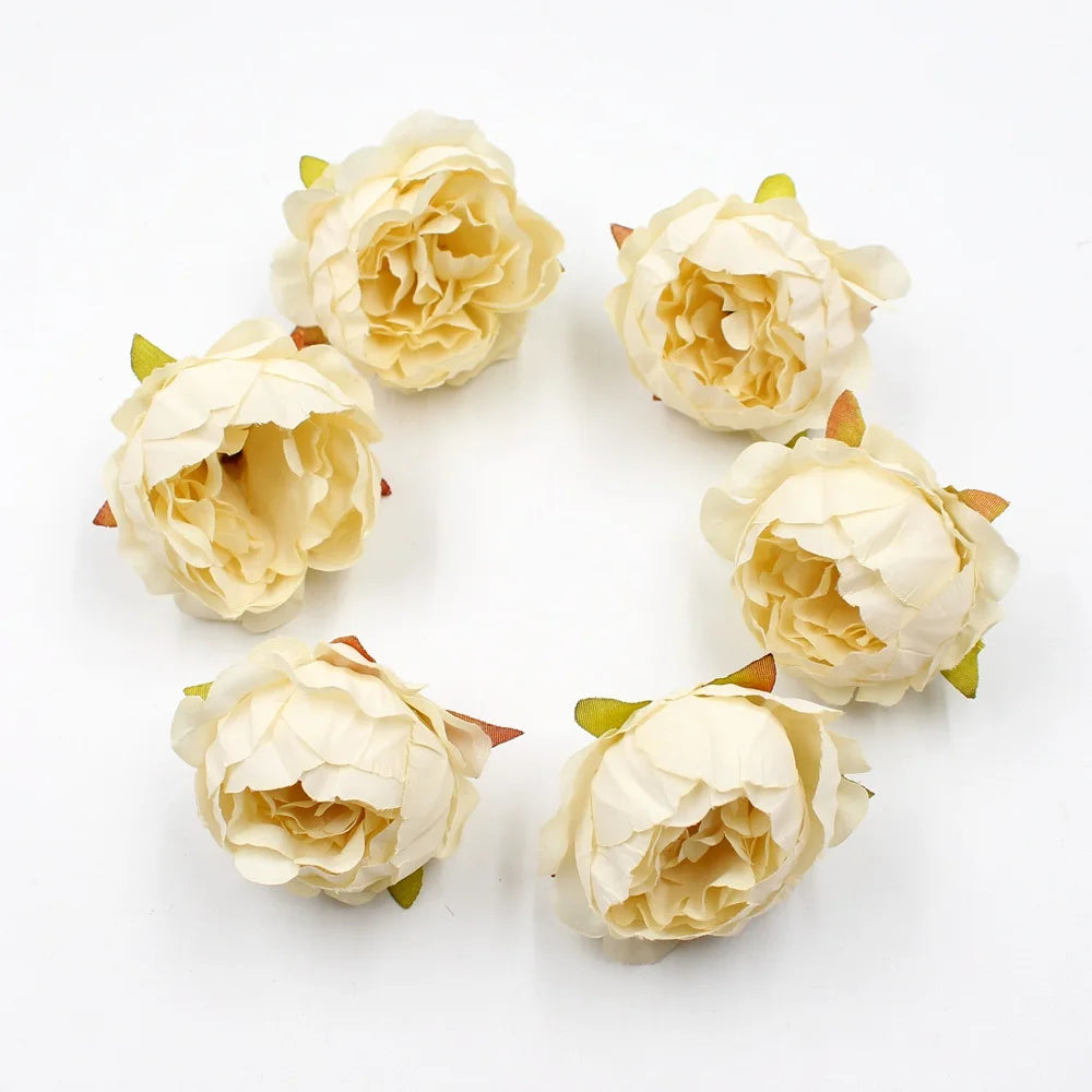 Têtes de pivoine artificielles en soie, 5 pièces, 5cm, fleurs artificielles, décoration de mariage, maison, couronne, Scrapbook, boîte-cadeau, fleur, artisanat fait à la main