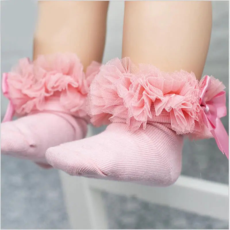 Chaussettes bébé fille avec nœud papillon dentelle à volants princesse chaussette en coton avec rubans Multi couleurs gris rouge noir rose blanc chaussettes princes