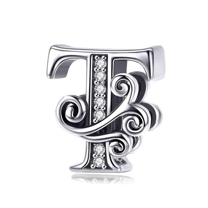BAMOER classique 925 en argent Sterling lettre Vintage A à Z 26 lettre breloques ajouré CZ Alphabet perles ajustement bracelet à breloques BSC030