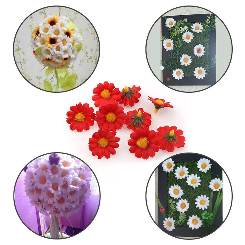 100 PC/lot 2.5 cm Mini marguerite fleur décorative fleurs artificielles en soie décoration de fête de mariage décor à la maison (sans tige) moins cher