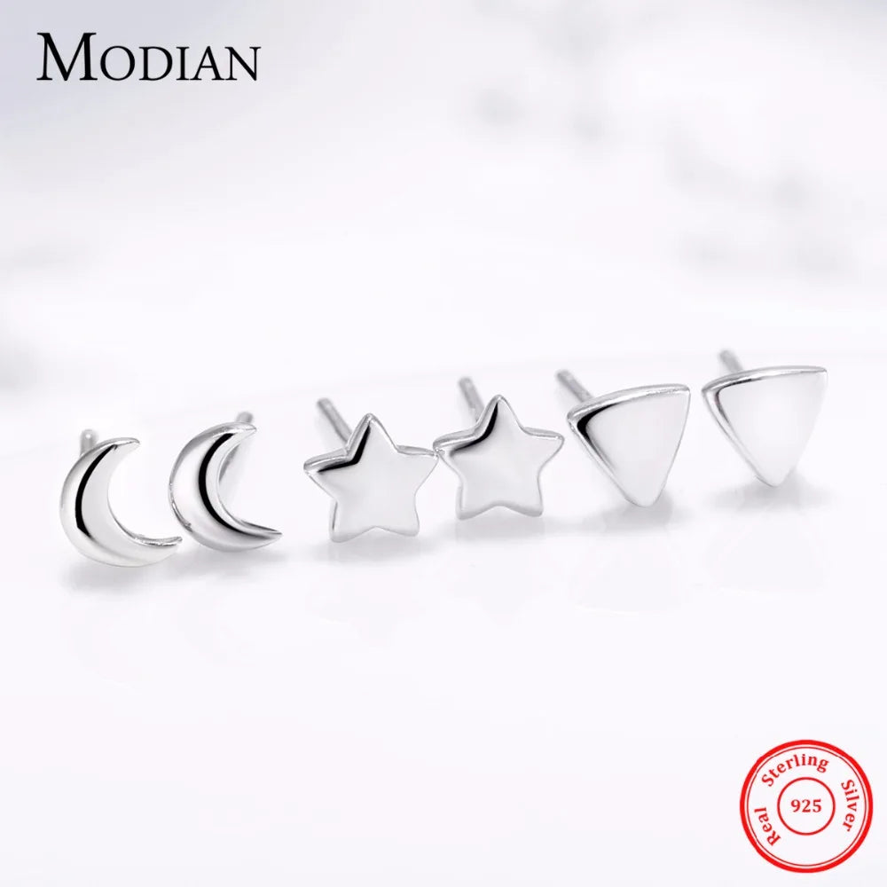 Modian – Boucles d'oreilles en argent sterling 925 pour femme, avec 6 styles en étoile et lune, accessoire exquise et simple, très tendance, bijou triangulaire