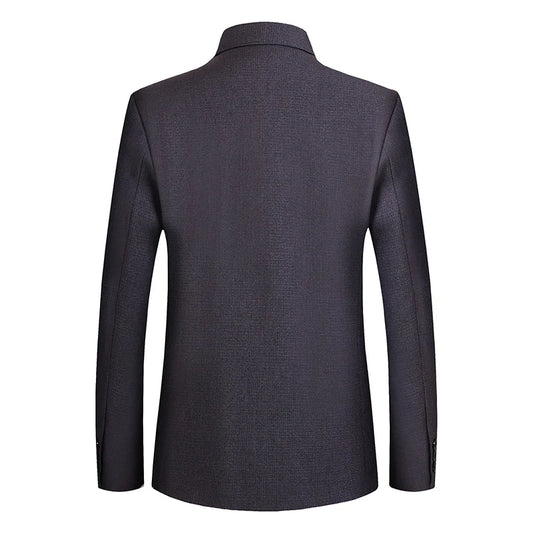 Veste de costume Mao pour hommes, tunique chinoise imbibée, blazer à col à ailes mandarin masculin, manteau Sun Yat Sen Zhongshan, blazer classique