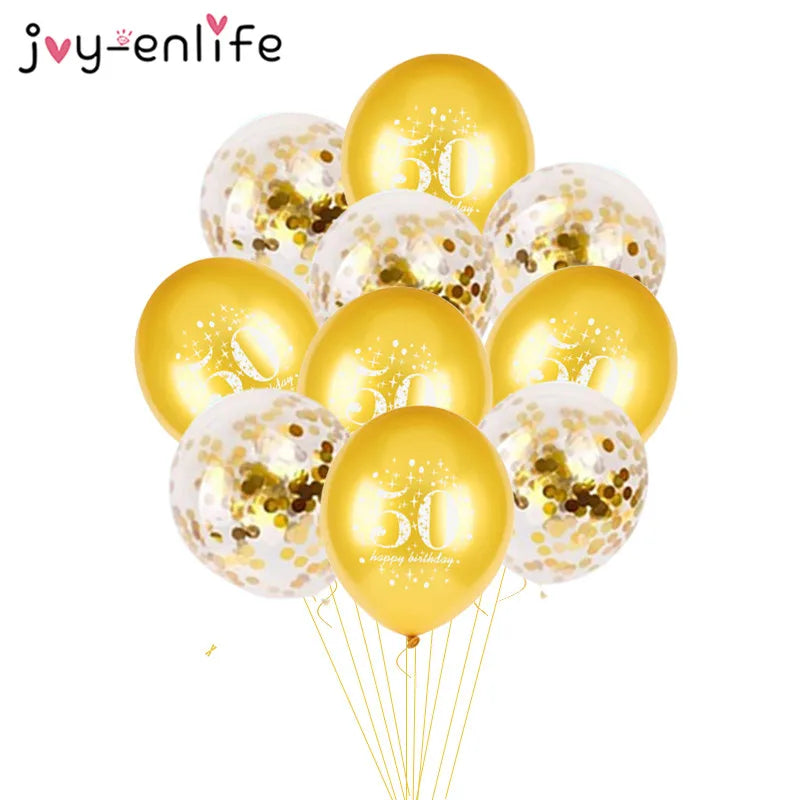 JOY-ENLIFE 10 pièces ballons confettis gonflables ballons en Latex de 12 pouces 30 40 50 60 ans fête d'anniversaire ballons à hélium en aluminium pour adultes