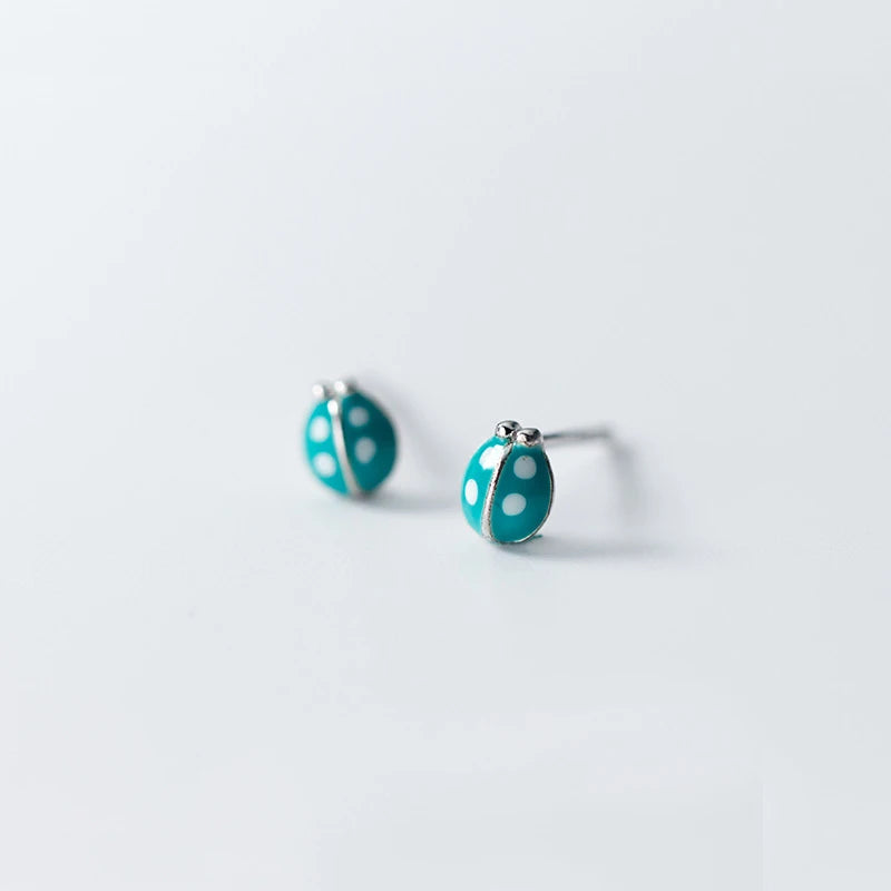 MloveAcc 925 en argent Sterling mignon coccinelle boucles d'oreilles mode femmes émail insecte boucles d'oreilles pour filles enfants
