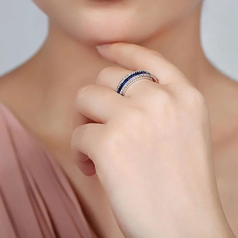 FCGJHW – bague spinelle en saphir rubis pour femmes, rouge clair, bleu, Zircon, anneaux ronds Vintage, bandes de mariage en argent S925, bijoux fins