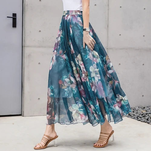 TingYiLi-Jupe longue de plage en mousseline de soie, style boho, imprimé floral, pour femmes