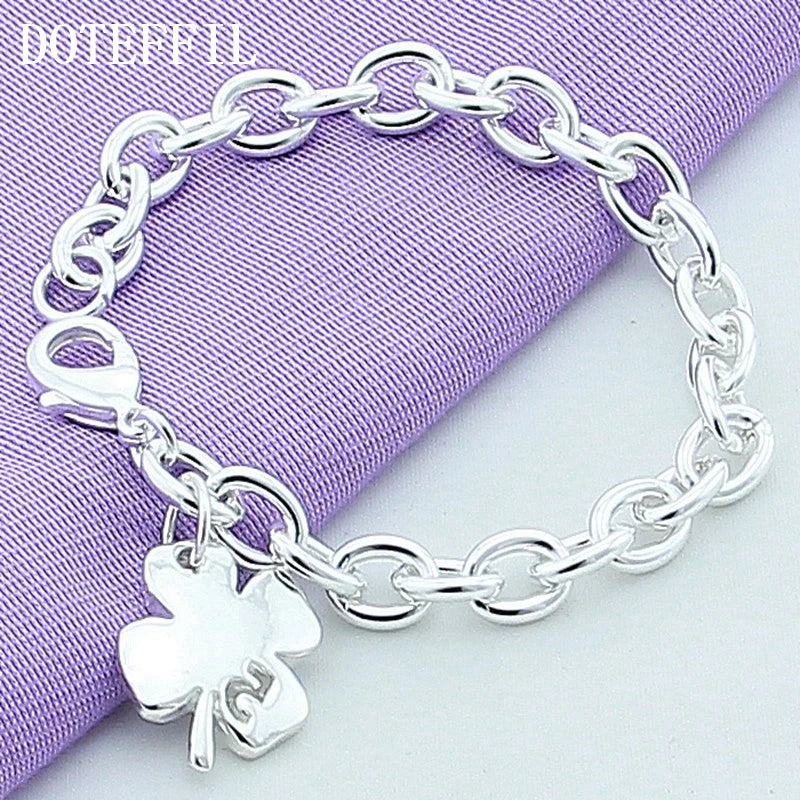 DOTEFFIL 925 argent Sterling trèfle feuilles chanceux numéro 5 Bracelet 20 cm chaîne femmes mariage fiançailles fête bijoux
