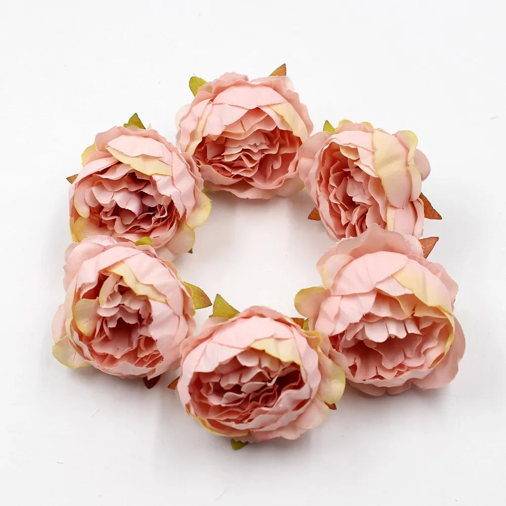 Têtes de pivoine artificielles en soie, 5 pièces, 5cm, fleurs artificielles, décoration de mariage, maison, couronne, Scrapbook, boîte-cadeau, fleur, artisanat fait à la main