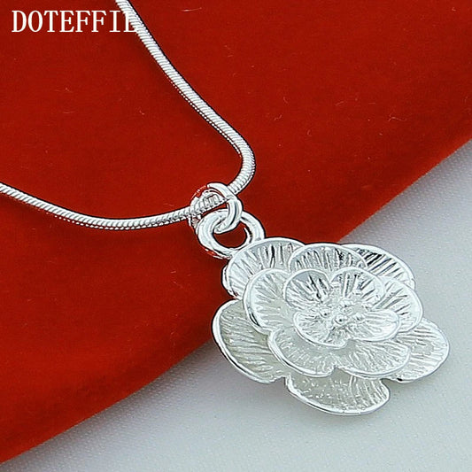 DOTEFFIL – collier avec pendentif fleur de Rose en argent Sterling 925, chaîne serpent de 18/20-24/26/30 pouces pour femmes, bijoux de fiançailles et de mariage