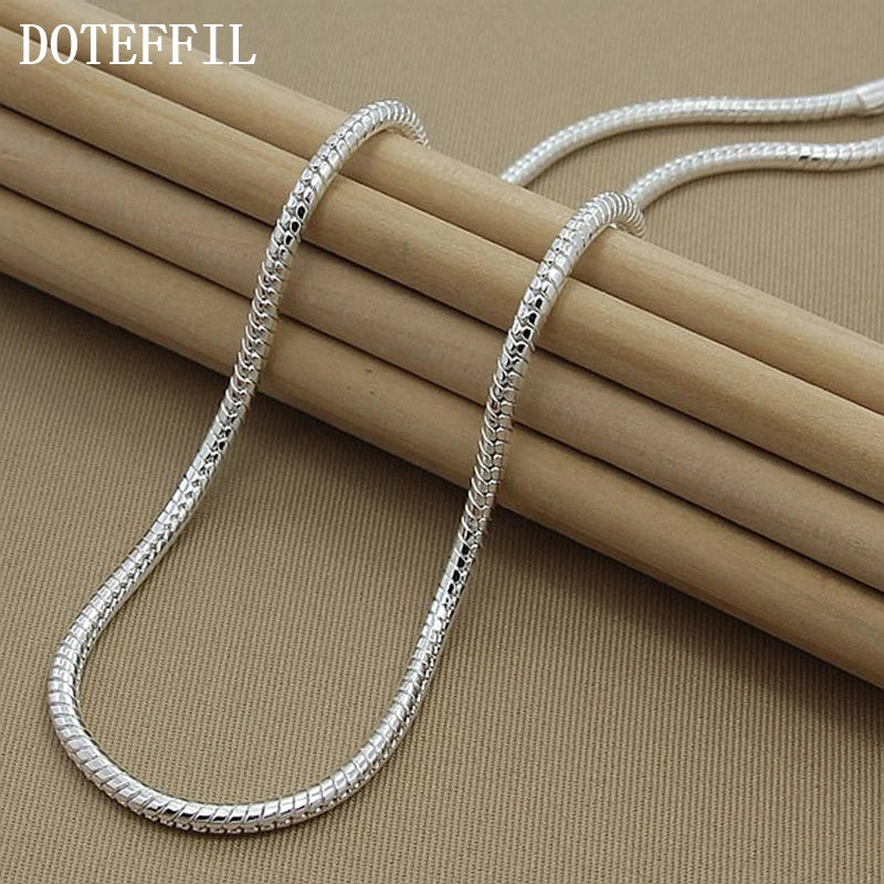 DOTEFFIL 925 argent Sterling 16/18/20/24/22/24/26/30 pouces 3mm serpent chaîne collier pour femme homme mariage fiançailles bijoux