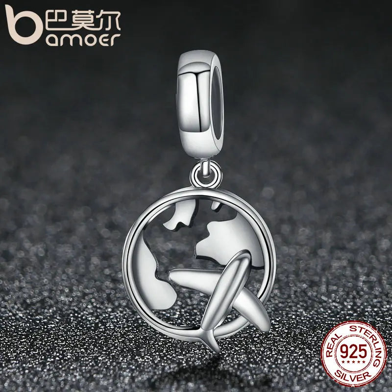 BAMOER authentique 925 en argent Sterling voyage carte de rêve et avion perles breloque ajustement bracelets porte-bonheur mode bijoux à bricoler soi-même S925 SCC242