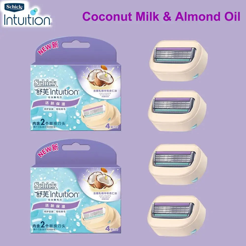Intuition Schick originale pour femme, 4 postiches, rasage, sécurité, naturel, peau sensible, jambes, bras, visage, ati elles, bikini