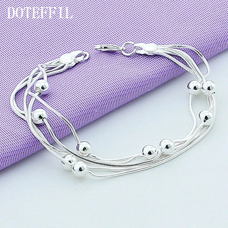 DOTEFFIL 925 en argent Sterling cinq serpent chaîne Bracelet lisse perle argent Bracelet mode femmes mariage fiançailles bijoux