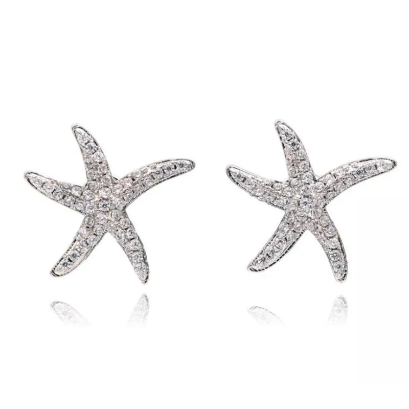 Nouvelle mode Anti-allergique 925 bijoux en argent Sterling Micro-intégré cristal étoile de mer personnalité boucles d'oreilles exquises