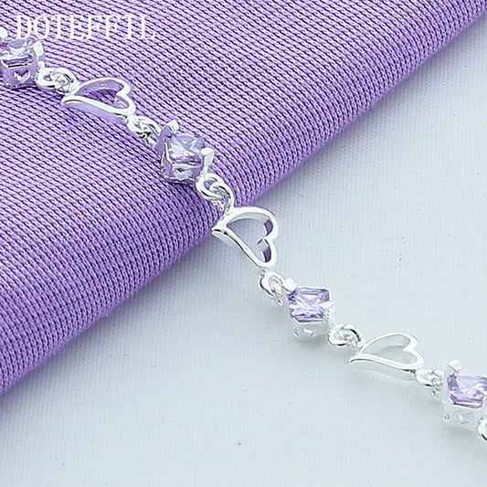 DOTEFFIL 925 en argent Sterling coeur violet Zircon Bracelet pour les femmes