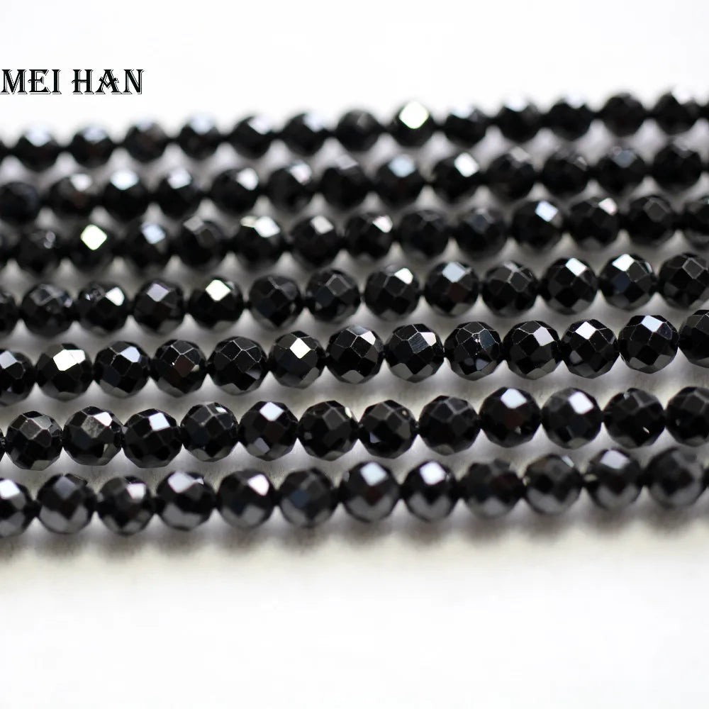 Meihan (3 brins/ensemble) spinelle noire naturelle de 4mm, perles rondes à facettes en vrac pour bijoux, cadeau design DIY