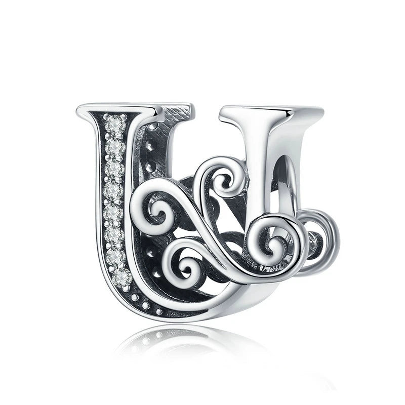 BAMOER classique 925 en argent Sterling lettre Vintage A à Z 26 lettre breloques ajouré CZ Alphabet perles ajustement bracelet à breloques BSC030