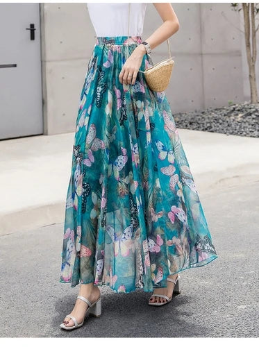 TingYiLi-Jupe longue de plage en mousseline de soie, style boho, imprimé floral, pour femmes