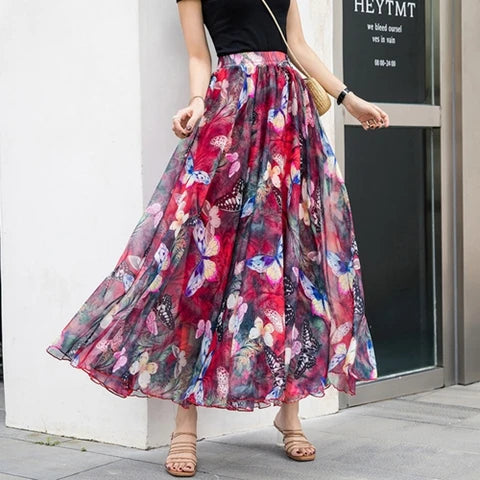 TingYiLi-Jupe longue de plage en mousseline de soie, style boho, imprimé floral, pour femmes