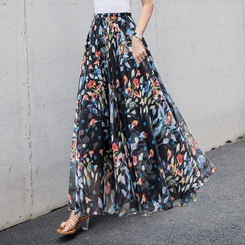 TingYiLi-Jupe longue de plage en mousseline de soie, style boho, imprimé floral, pour femmes