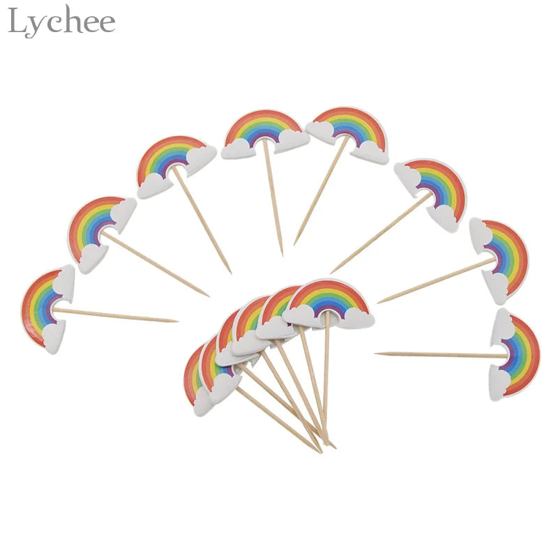 Lychee Life 24 pièces dessin animé arc-en-ciel Cupcake Toppers enfants fête d'anniversaire décorations de mariage gâteau drapeau fournitures