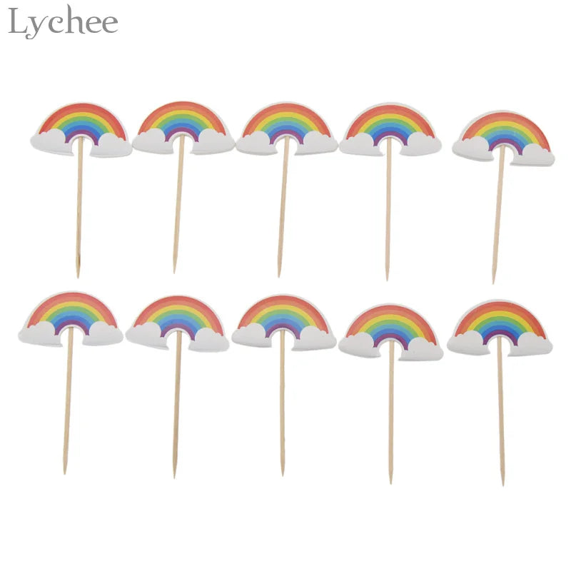 Lychee Life 24 pièces dessin animé arc-en-ciel Cupcake Toppers enfants fête d'anniversaire décorations de mariage gâteau drapeau fournitures